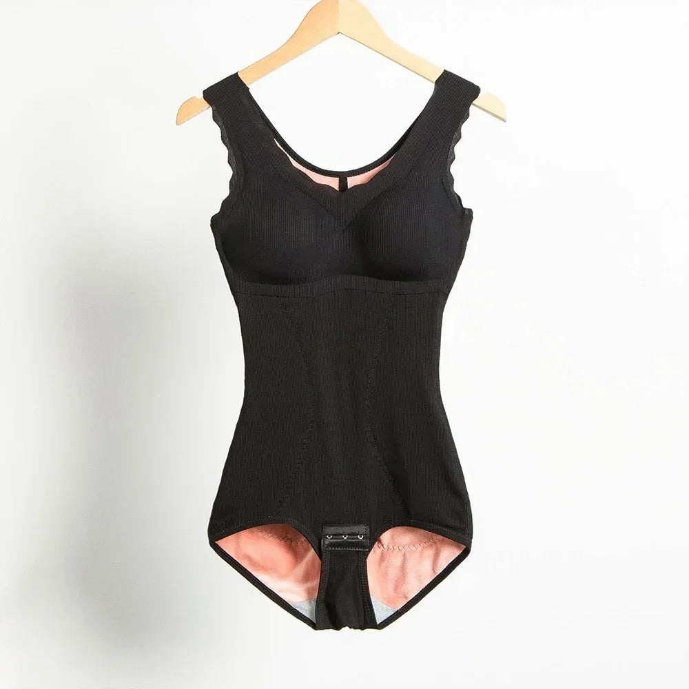 Women's warm thermal shapewear bodysuit with long sleeves and brushed lining