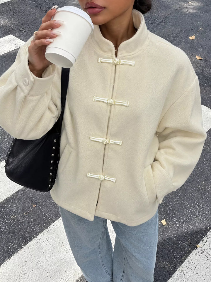 Frog Button Dropped Shoulder Jacket