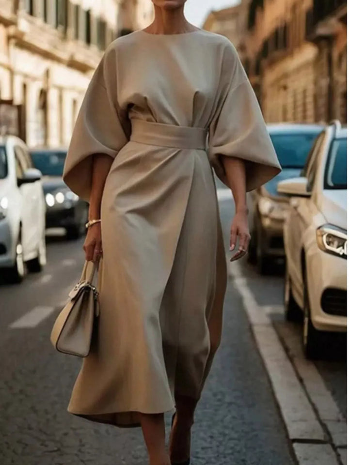 Full Sleeve Kimono Sleeves Round Neck Midi Dress Plus Size