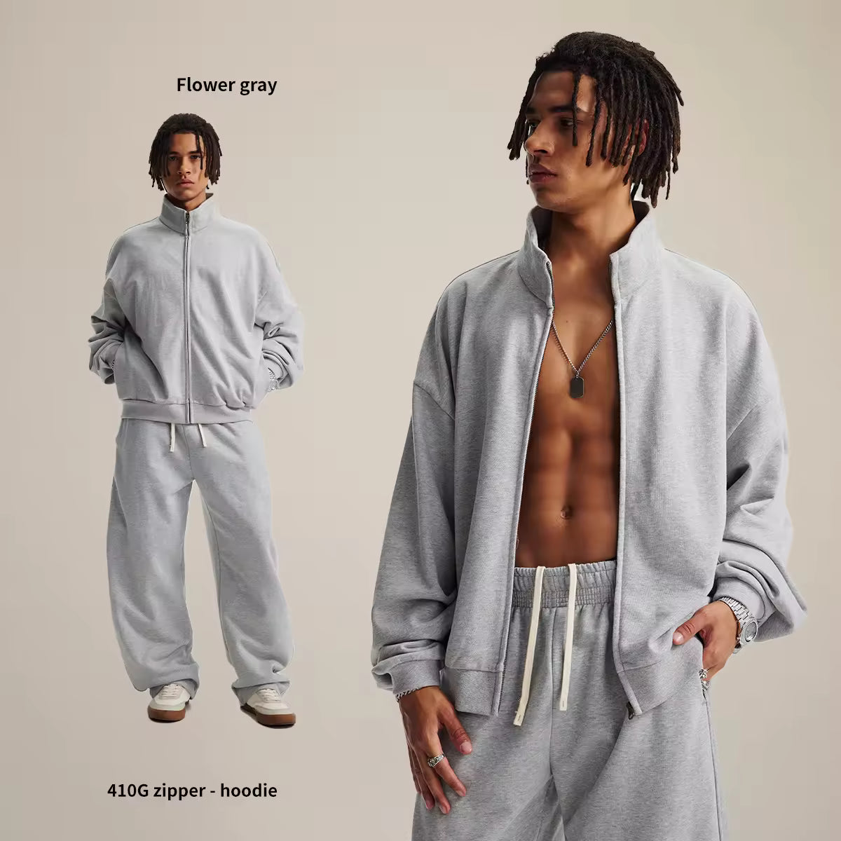 Heavyweight Zip-Up Hoodie with Stand Collar