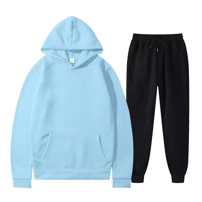Men's matching hoodie and jogger two-piece tracksuit set in brushed fleece