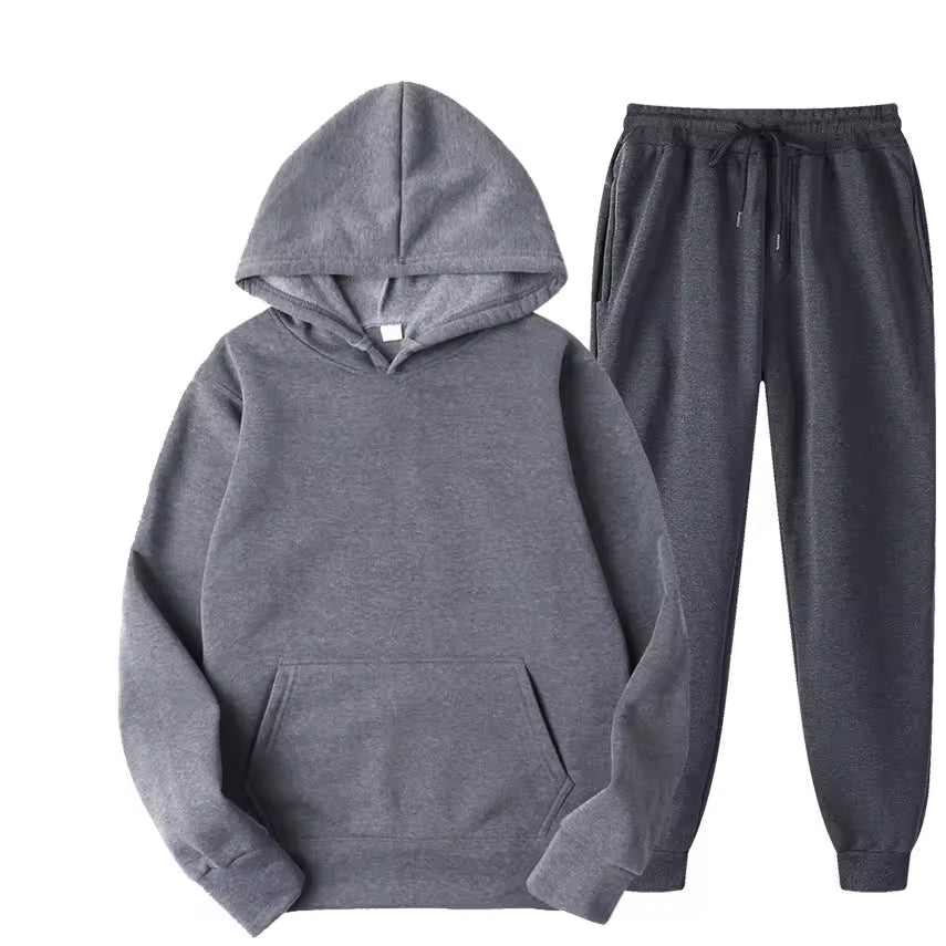 Men's matching hoodie and jogger two-piece tracksuit set in brushed fleece
