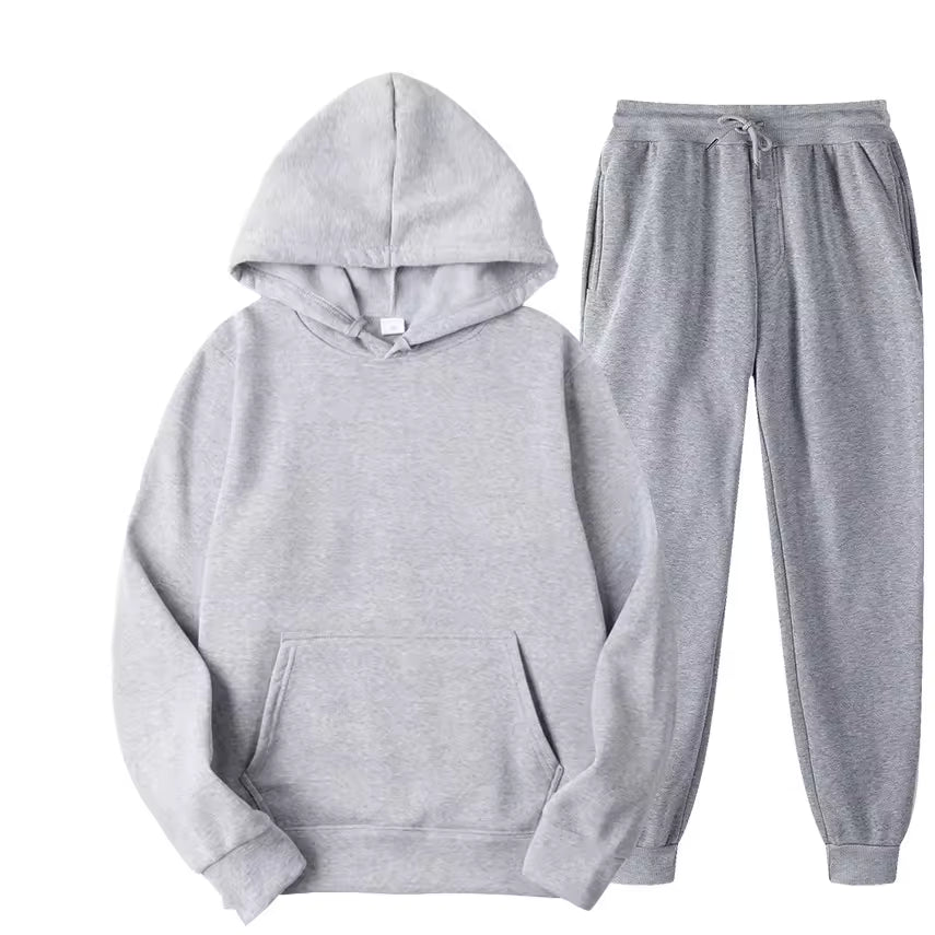 Men's matching hoodie and jogger two-piece tracksuit set in brushed fleece