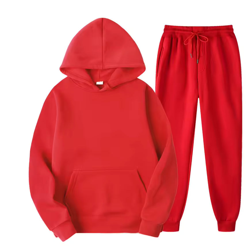 Men's matching hoodie and jogger two-piece tracksuit set in brushed fleece