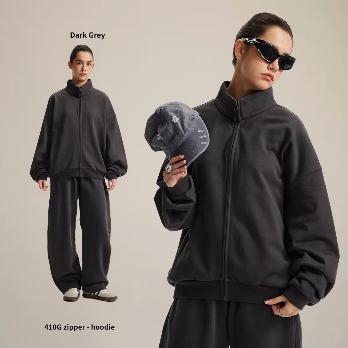 Heavyweight Zip-Up Hoodie with Stand Collar