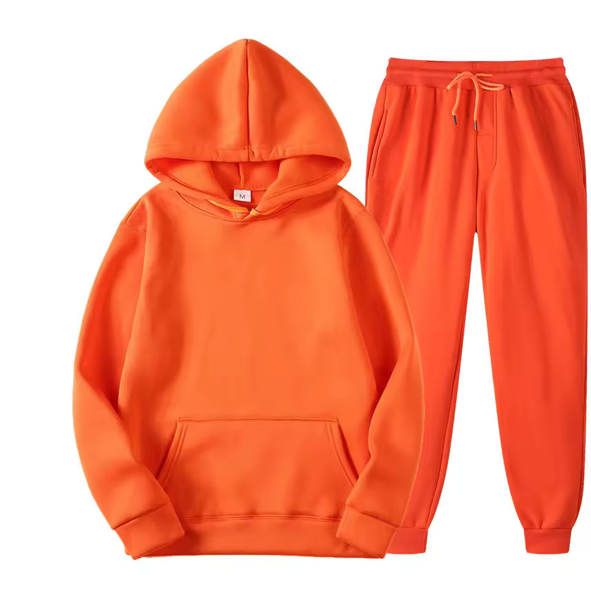 Men's matching hoodie and jogger two-piece tracksuit set in brushed fleece