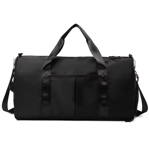 Waterproof gym duffle bag with ventilated shoe compartment and adjustable shoulder strap