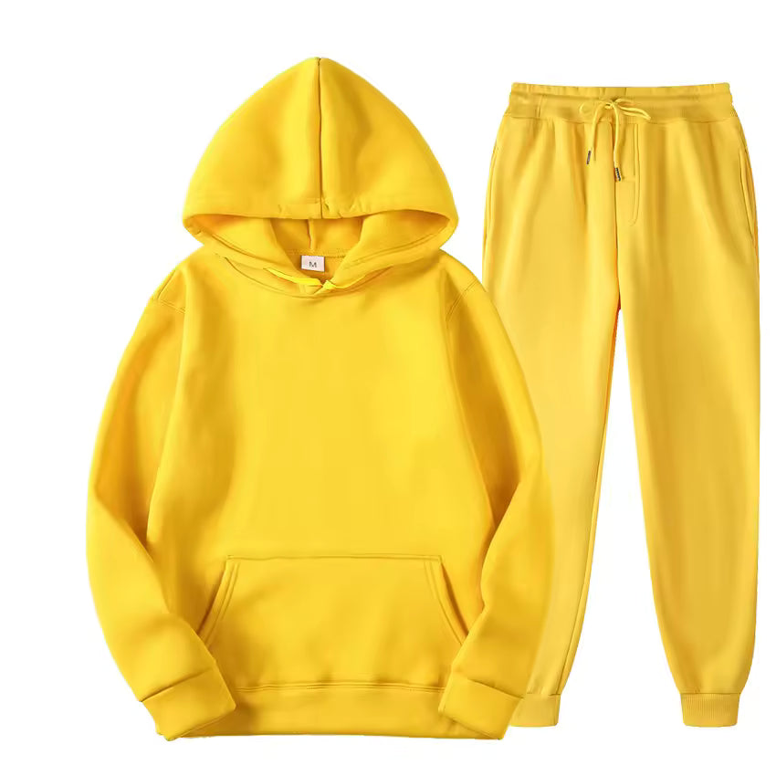 Men's matching hoodie and jogger two-piece tracksuit set in brushed fleece