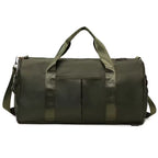 Waterproof gym duffle bag with ventilated shoe compartment and adjustable shoulder strap
