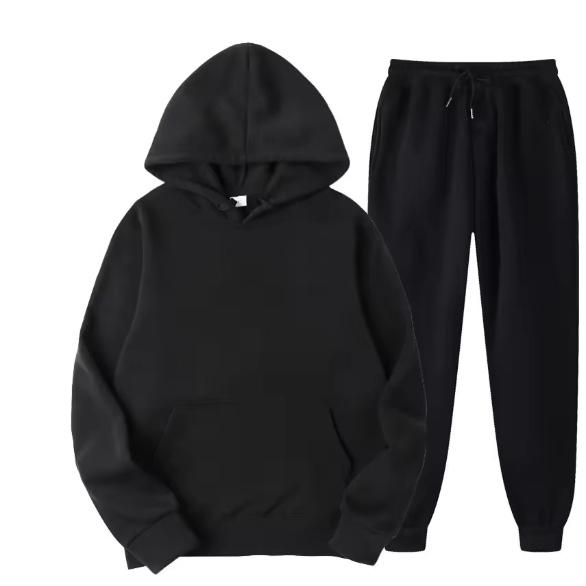 Men's matching hoodie and jogger two-piece tracksuit set in brushed fleece