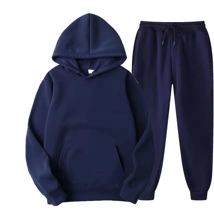 Men's matching hoodie and jogger two-piece tracksuit set in brushed fleece