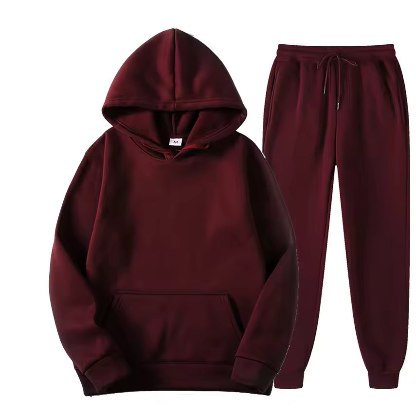 Men's matching hoodie and jogger two-piece tracksuit set in brushed fleece