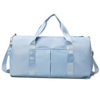 Waterproof gym duffle bag with ventilated shoe compartment and adjustable shoulder strap