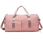 Waterproof gym duffle bag with ventilated shoe compartment and adjustable shoulder strap