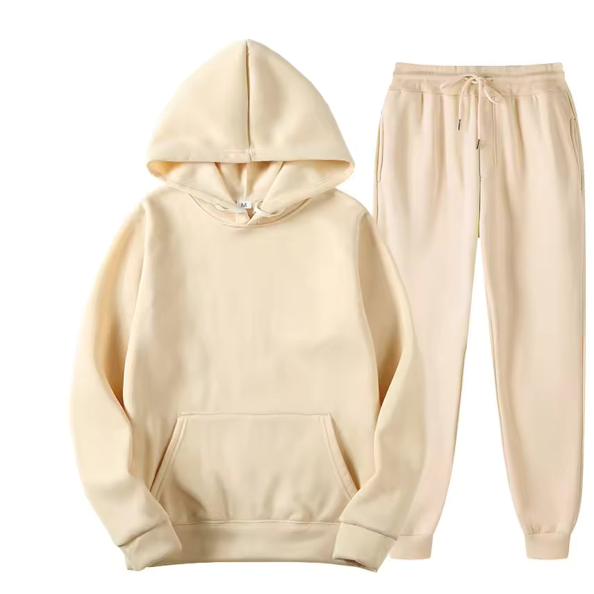 Men's matching hoodie and jogger two-piece tracksuit set in brushed fleece
