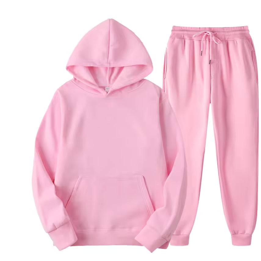 Men's matching hoodie and jogger two-piece tracksuit set in brushed fleece
