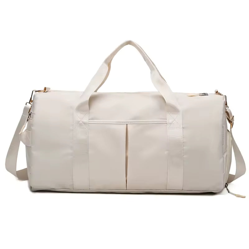 Waterproof gym duffle bag with ventilated shoe compartment and adjustable shoulder strap