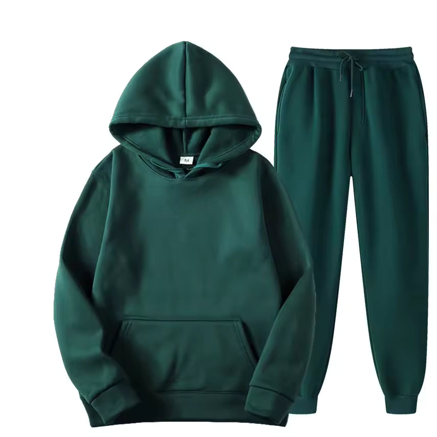 Men's matching hoodie and jogger two-piece tracksuit set in brushed fleece