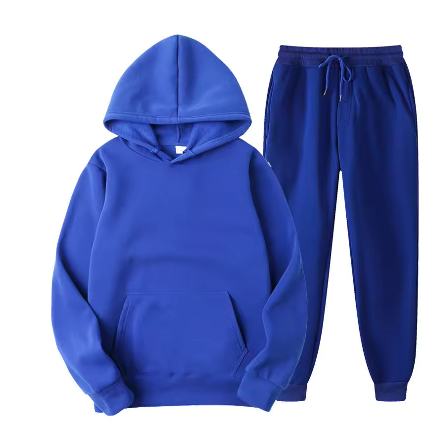 Men's matching hoodie and jogger two-piece tracksuit set in brushed fleece