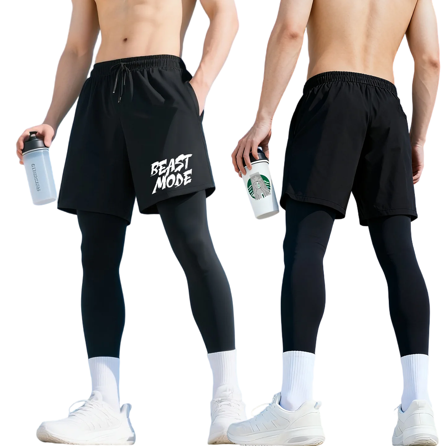 Men's 2-in-1 training pants with built-in compression liner and tapered ankle