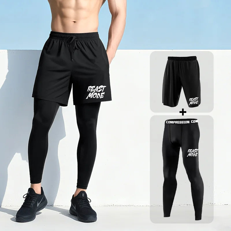 Men's 2-in-1 training pants with built-in compression liner and tapered ankle
