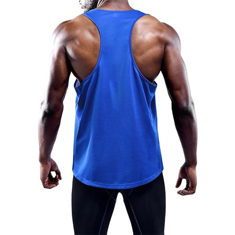 Men's quick-dry running and gym tank top with wide armholes and slim athletic fit
