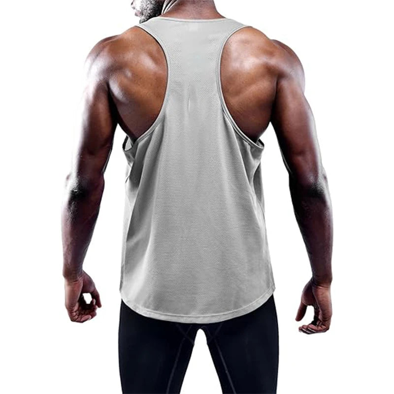 Men's quick-dry running and gym tank top with wide armholes and slim athletic fit