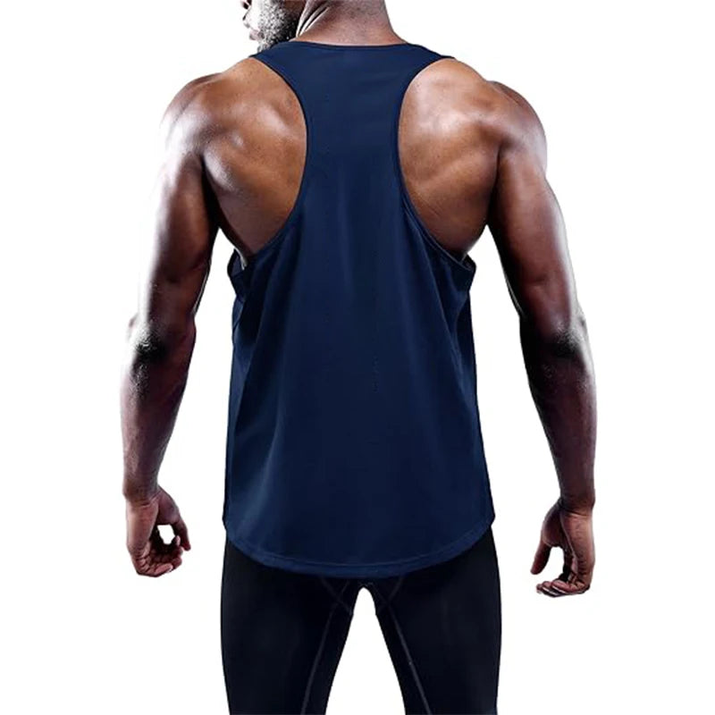 Men's quick-dry running and gym tank top with wide armholes and slim athletic fit