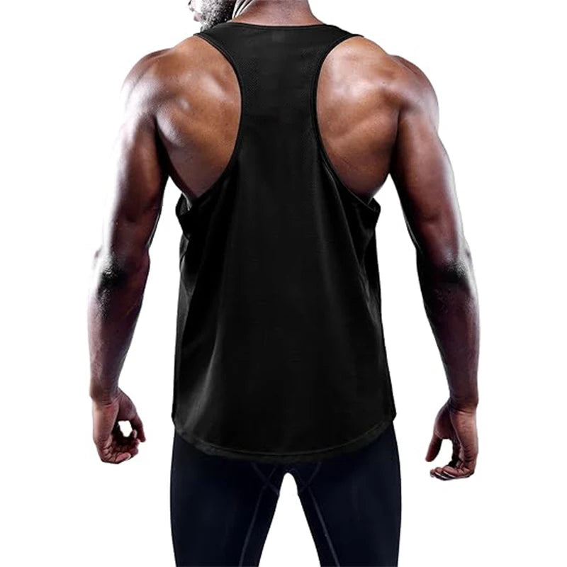 Men's quick-dry running and gym tank top with wide armholes and slim athletic fit