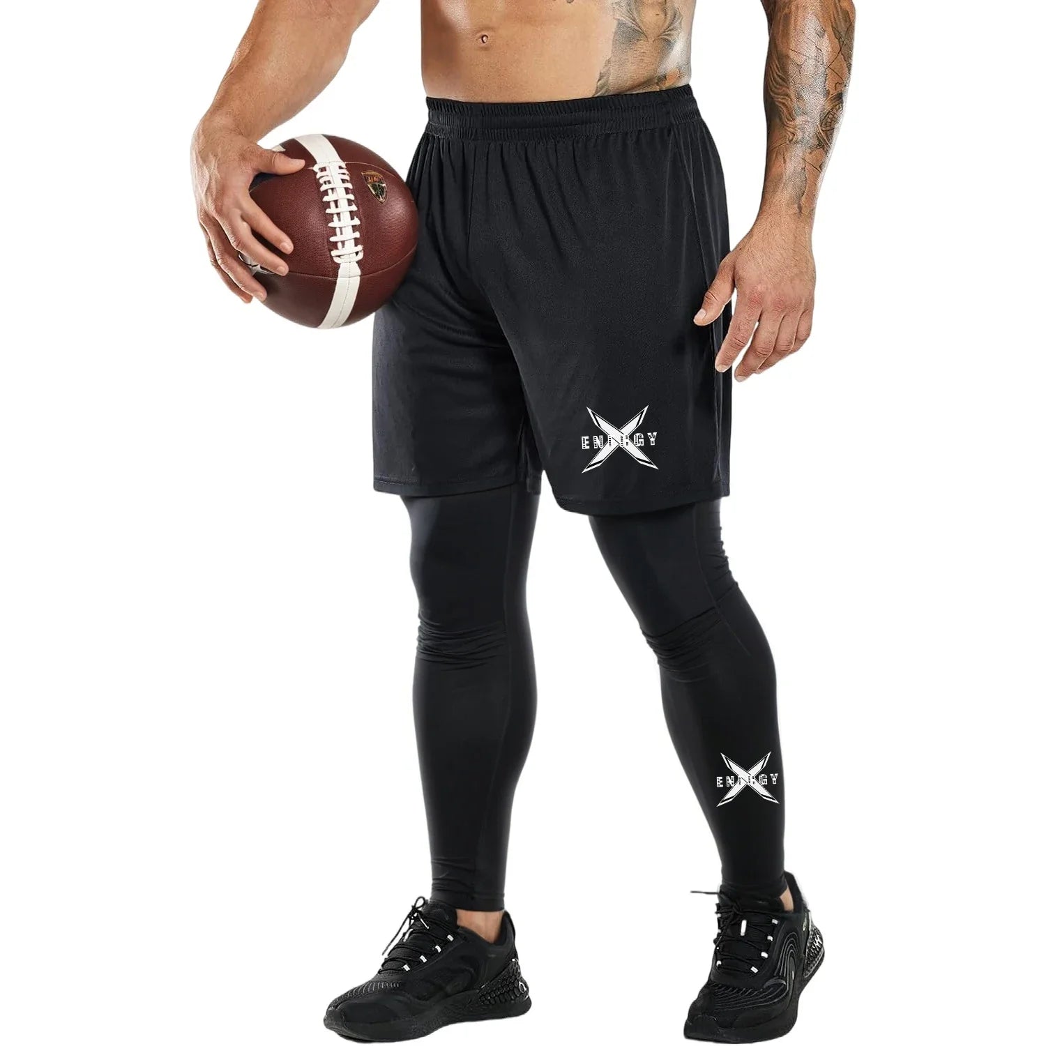 Men's 2-in-1 training pants with built-in compression liner and tapered ankle