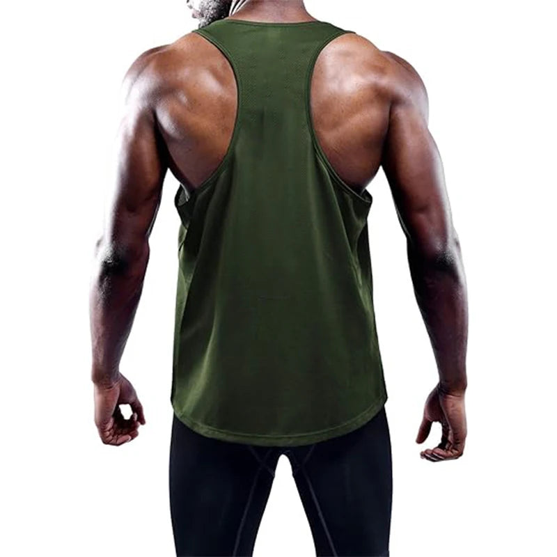 Men's quick-dry running and gym tank top with wide armholes and slim athletic fit