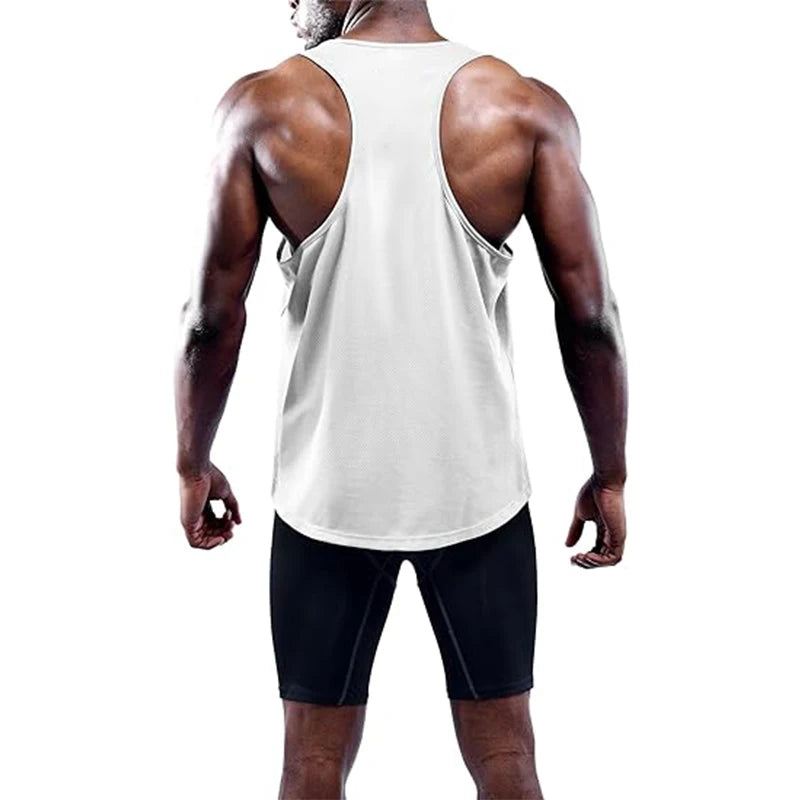 Men's quick-dry running and gym tank top with wide armholes and slim athletic fit