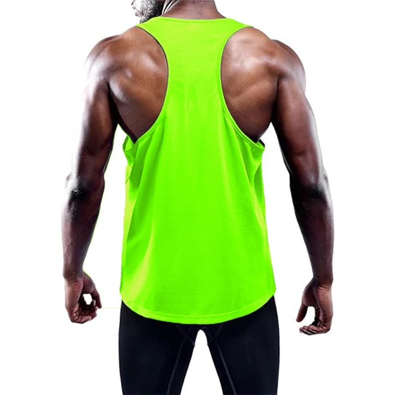 Men's quick-dry running and gym tank top with wide armholes and slim athletic fit