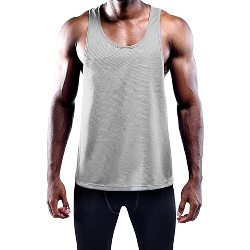 Men's quick-dry running and gym tank top with wide armholes and slim athletic fit