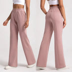 Women's sand-washed modal straight-leg pants in pink, relaxed fit with side pockets