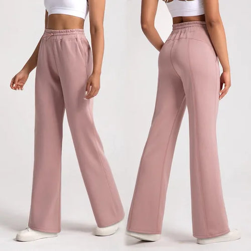 Women's sand-washed modal straight-leg pants in pink, relaxed fit with side pockets