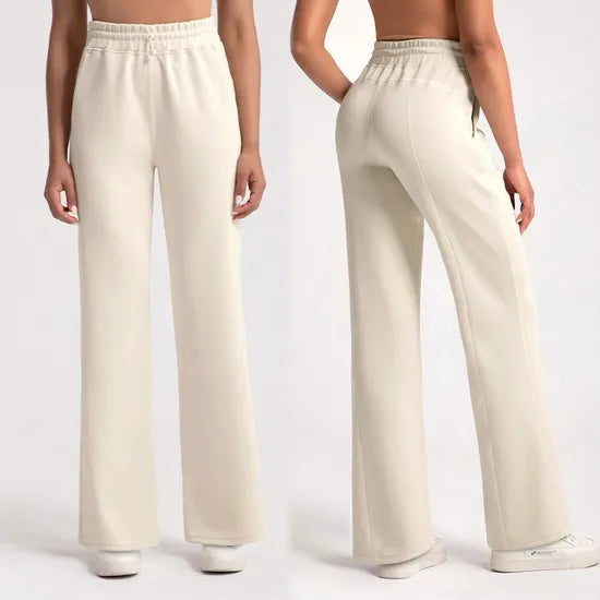 Women's sand-washed modal straight-leg pants in pink, relaxed fit with side pockets