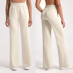 Women's sand-washed modal straight-leg pants in pink, relaxed fit with side pockets