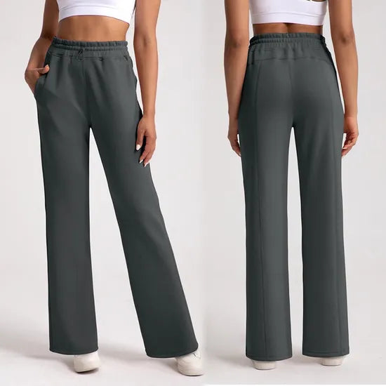 Women's sand-washed modal straight-leg pants in pink, relaxed fit with side pockets