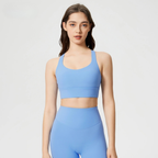 Women's high-support cross-back sports bra for running and HIIT with removable pads