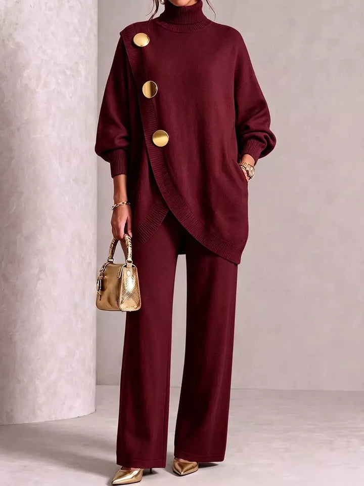 Plus Size Ribbed Turtleneck Sweater Top and Pants Set