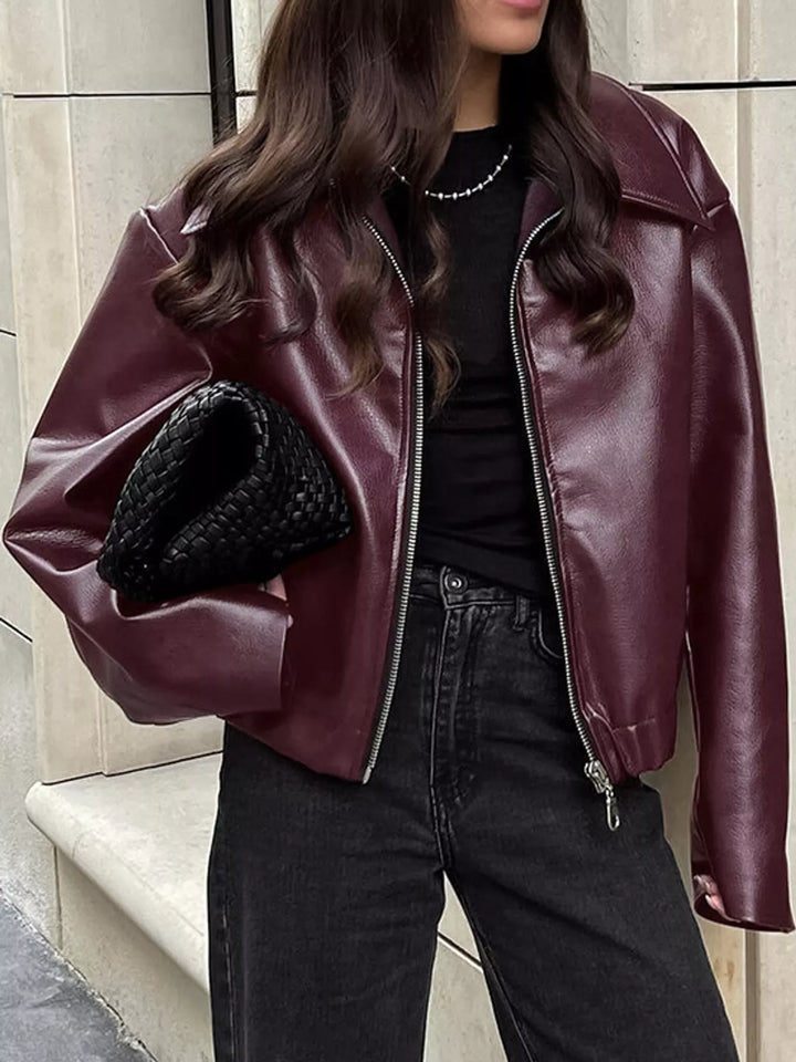 Vintage Faux Leather Zip-Up Jacket