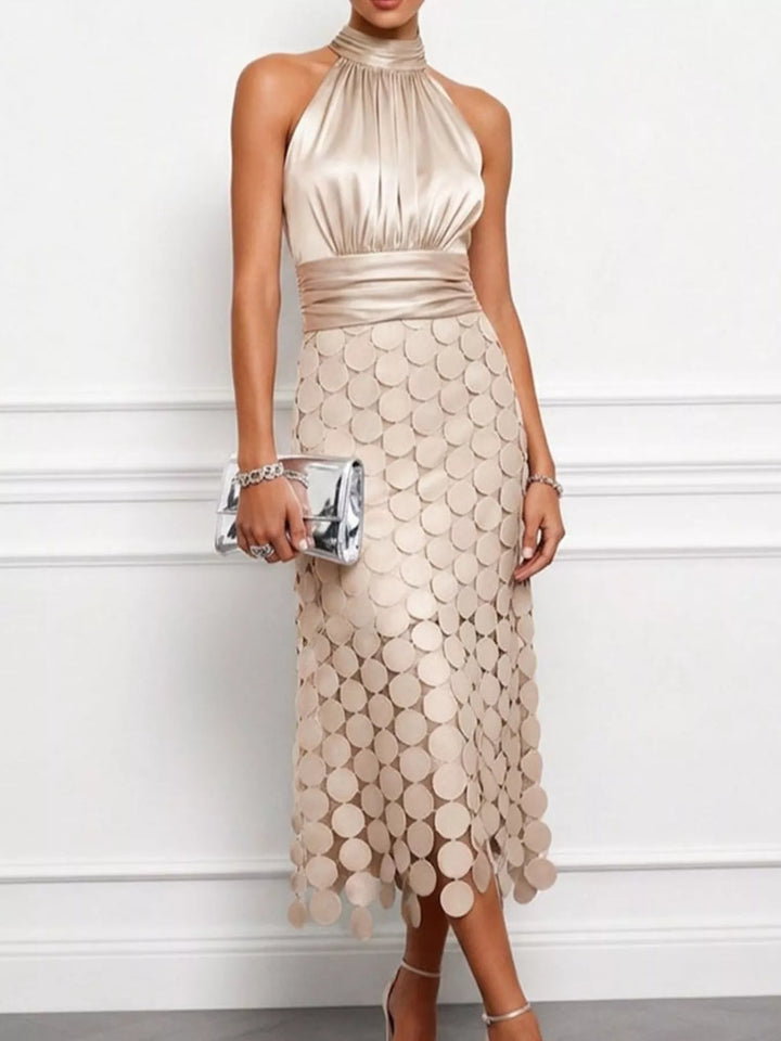 Circular Applique Sleeveless Midi Dress