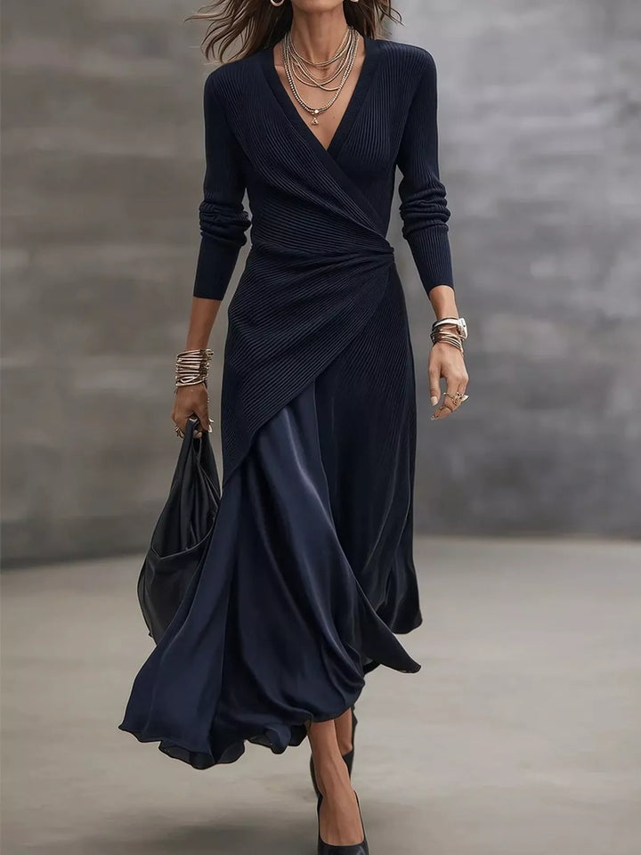 Surplice Long Sleeve Midi Dress