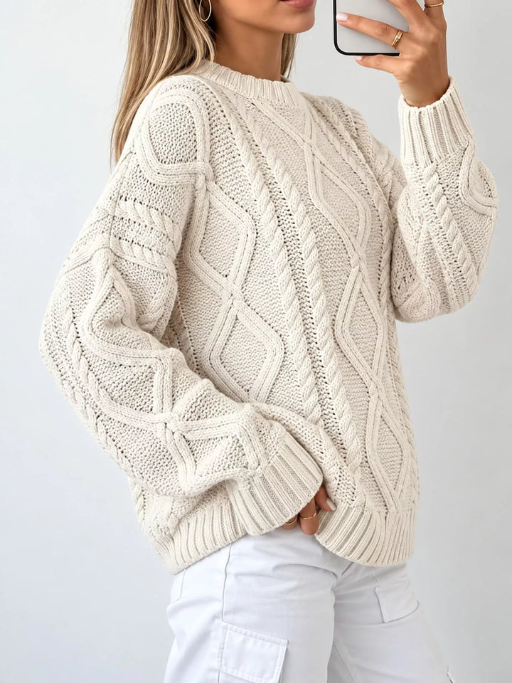 Full Size Cable-Knit Round Neck Sweater Plus Size