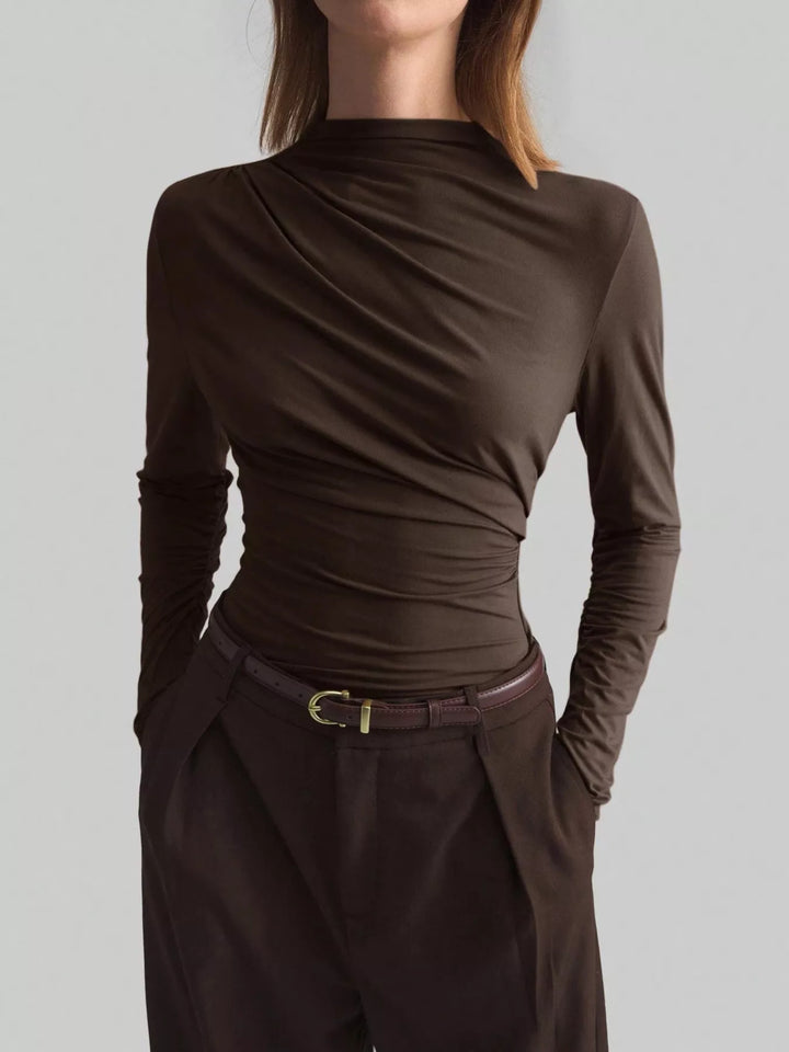 Elegant Drape Front Long Sleeve T-Shirt