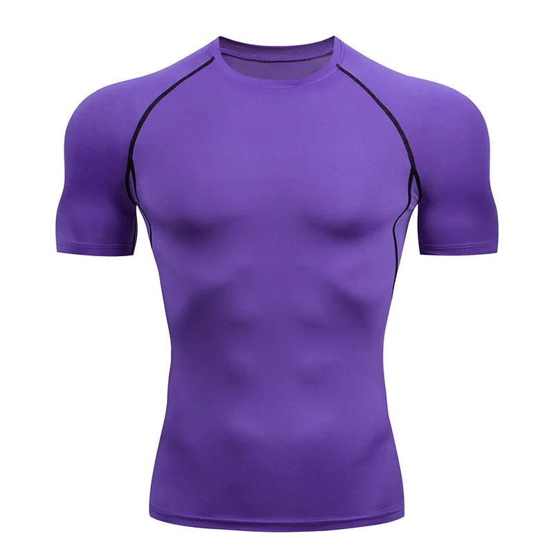 Lightweight unisex compression performance tee, slim athletic fit