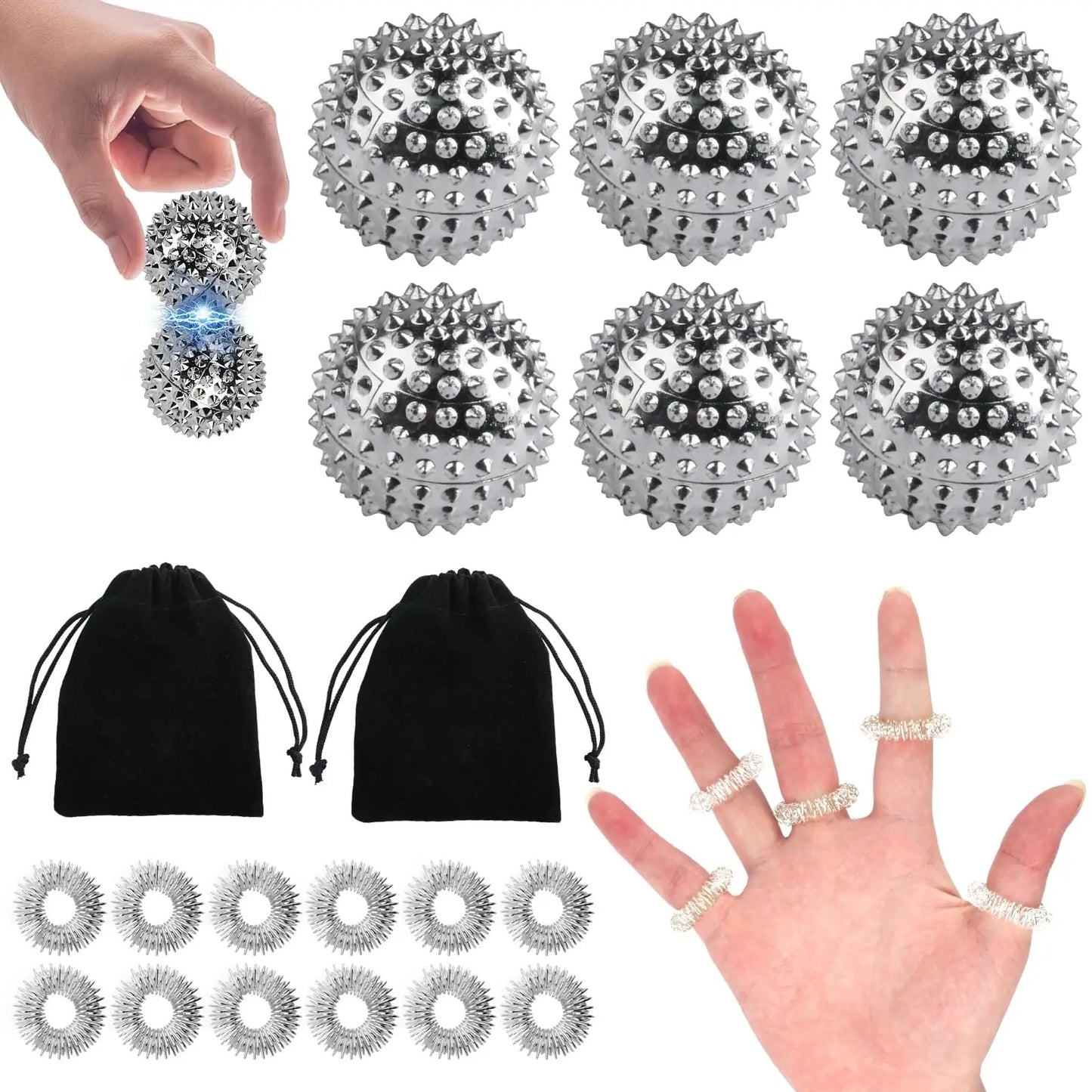 Magnetic Hedgehog Massage Ball & Acupressure Ring Set