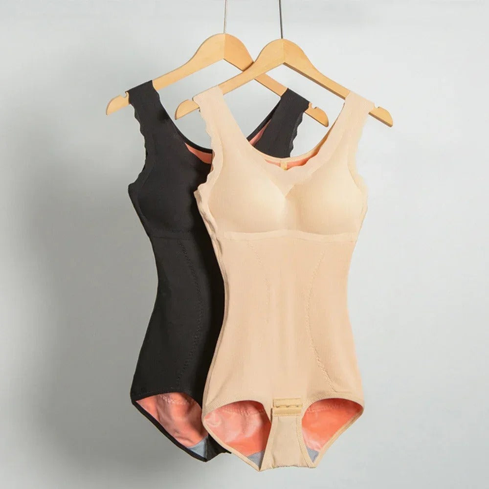 Women's warm thermal shapewear bodysuit with long sleeves and brushed lining