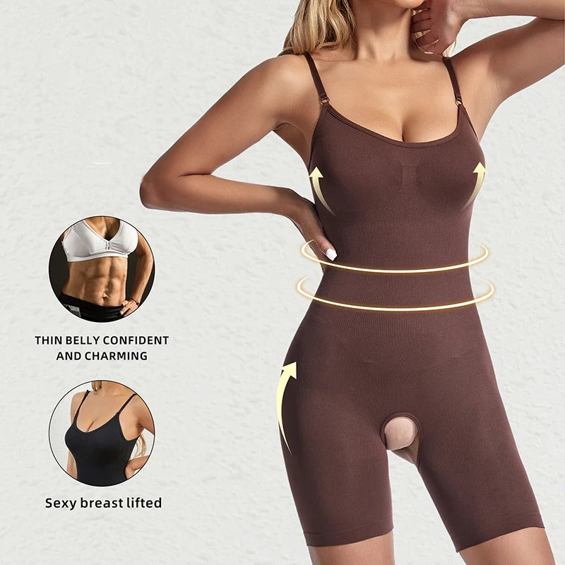 Women's seamless firm compression bodysuit shapewear with silicone trim